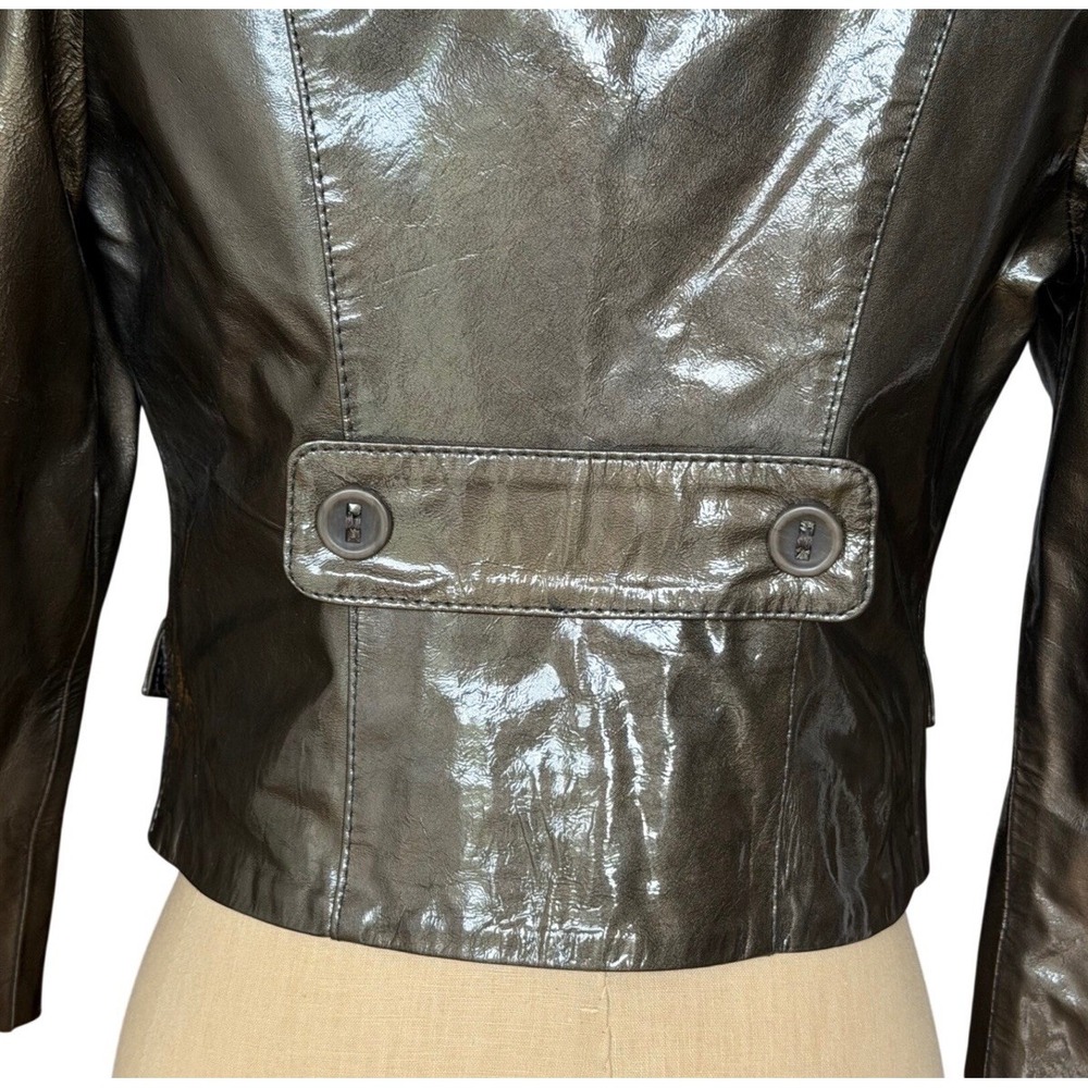 DOMA Leather Moto Biker Cropped Jacket Lacquered Glossy Edgy Gunmetal Gray SMALL - Picture 8 of 15